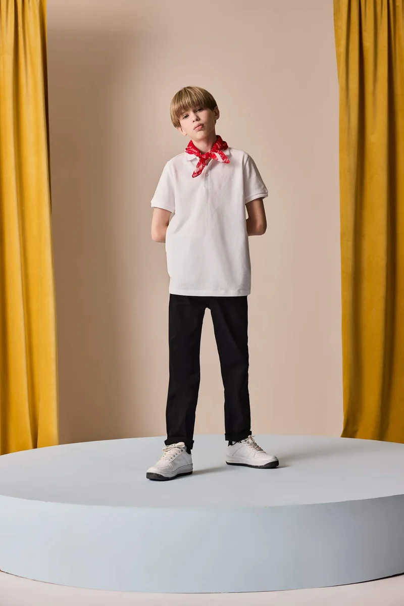 ديفاكتو Boy Regular Fit Polo Collar Pique Polo T-Shirt