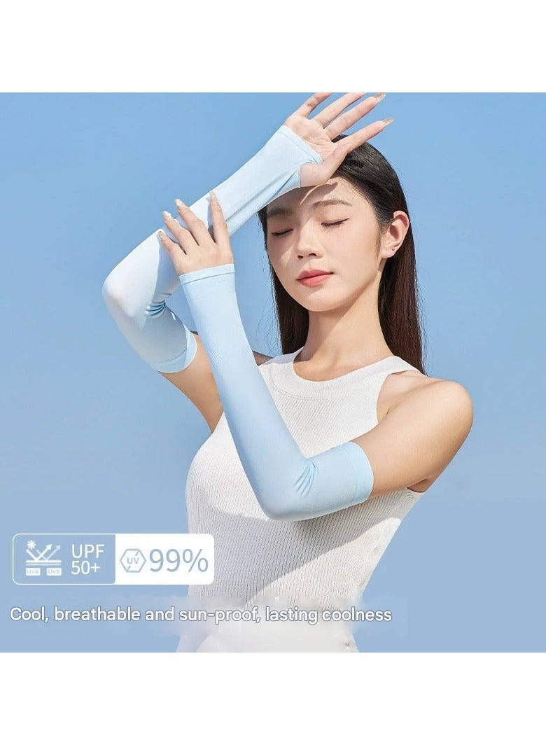 Goolsky Blue Sun Protection Arm Sleeves Ice Silk Cooling Covers Summer UV Shield for Driving Cycling Men Women  - Image 1