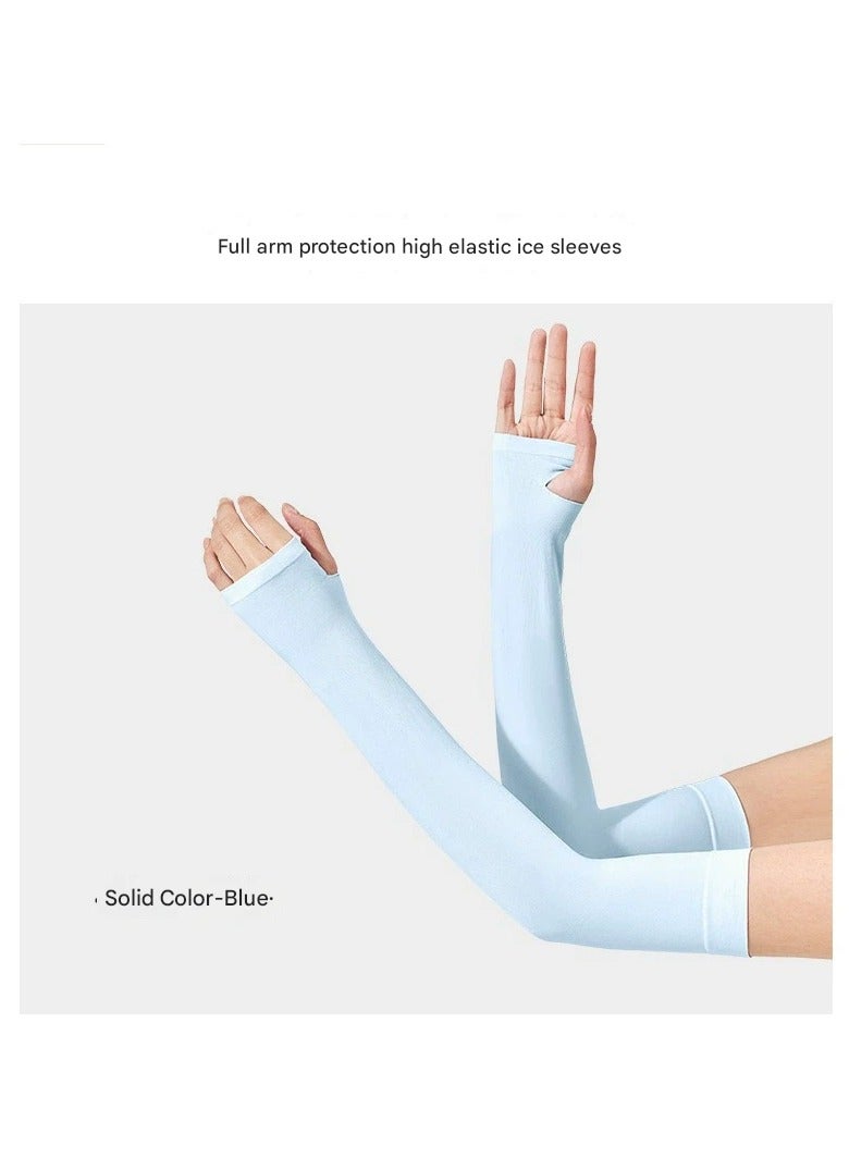 Goolsky Blue Sun Protection Arm Sleeves Ice Silk Cooling Covers Summer UV Shield for Driving Cycling Men Women  - Image 2