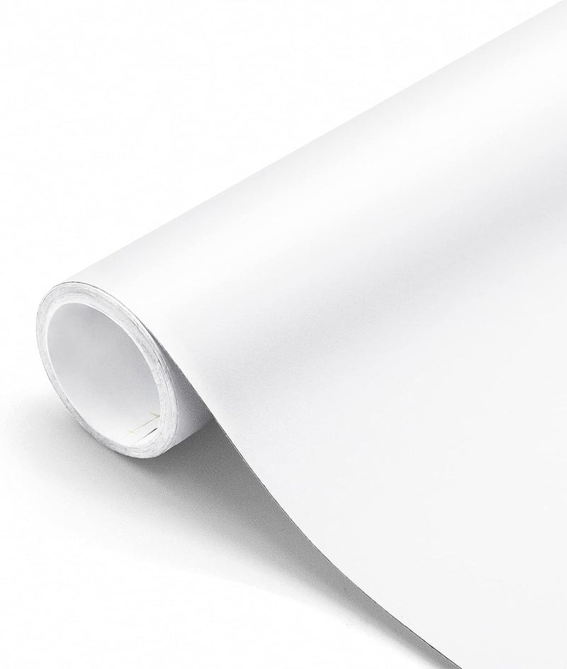 WISDOM Wall Stickers Pure White Vinyl Wallpaper Renovation Furniture Decorative Film Waterproof Stickers for Kitchen Backsplash Home Decor Rolls (1 Feet x 12 Feet, White Matte) - Image 1