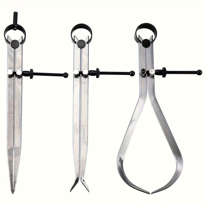 Spring Caliper Set 3 Pieces 8 Inch Internal Measuring Type Flat Legs Carbon Steel Machinist Tool Silvery Metalworking Precision Measurement - Image 1