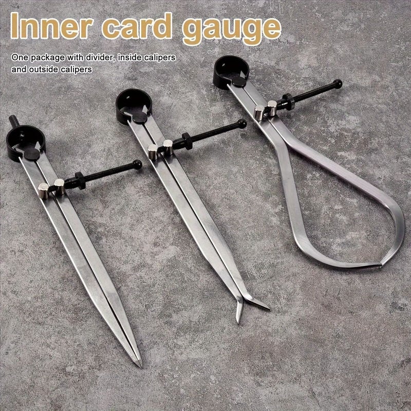 Spring Caliper Set 3 Pieces 8 Inch Internal Measuring Type Flat Legs Carbon Steel Machinist Tool Silvery Metalworking Precision Measurement - Image 2