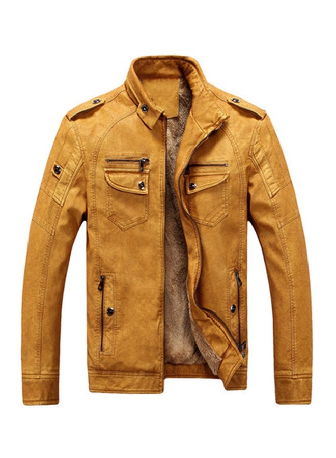 NIBEMINENT Zip Up Collared Neck Long Sleeve Jacket Yellow  - Image 1
