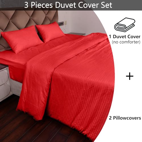 AVI Zippered 100% Cotton 210TC Satin Striped Double Duvet Cover | Quilt Cover Blanket Cover Razai Comforter Cover with 2 Pillow Covers- 91 X 101 Inch, Red - Image 5