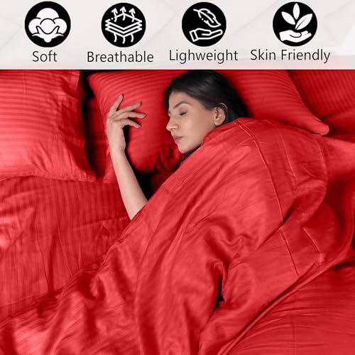 AVI Zippered 100% Cotton 210TC Satin Striped Double Duvet Cover | Quilt Cover Blanket Cover Razai Comforter Cover with 2 Pillow Covers- 91 X 101 Inch, Red - Image 2