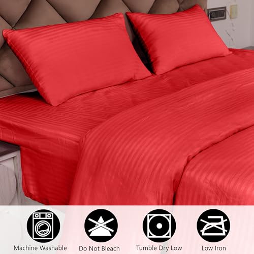 AVI Zippered 100% Cotton 210TC Satin Striped Double Duvet Cover | Quilt Cover Blanket Cover Razai Comforter Cover with 2 Pillow Covers- 91 X 101 Inch, Red - Image 4
