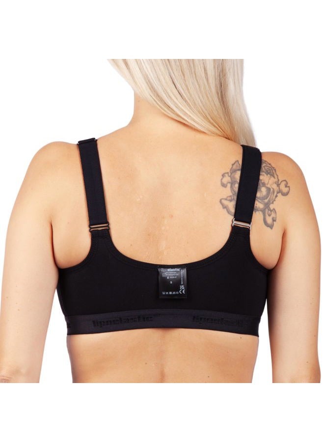 Lipoelastic  ® PI Active Variant - Post Surgery Cotton Bra - Front Closure & Seamless Cups Black - Image 2