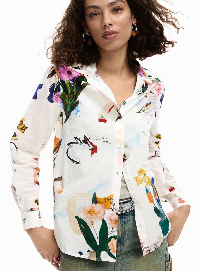 DESIGUAL Long-Sleeved Regular-Fit Shirt With A Collage-Effect Print - Image 1