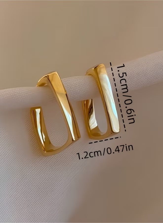 Gecomo Minimalist 18k Gold Plated Rectangle Hoop Earrings for Women, Geometric Design - Image 3
