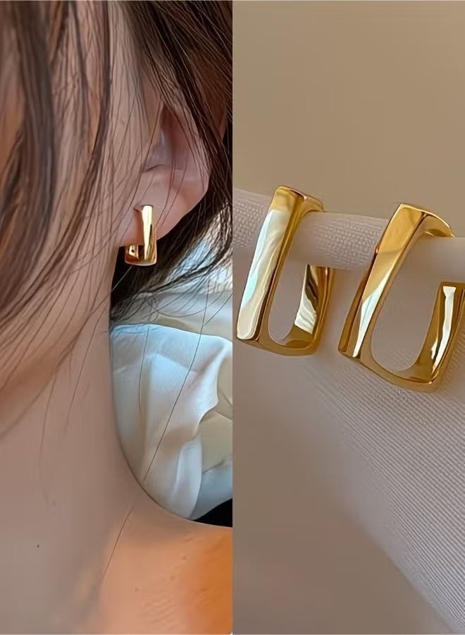 Gecomo Minimalist 18k Gold Plated Rectangle Hoop Earrings for Women, Geometric Design - Image 1