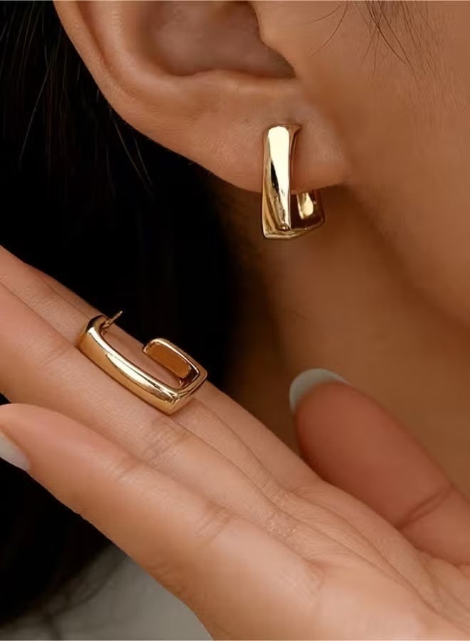 Gecomo Minimalist 18k Gold Plated Rectangle Hoop Earrings for Women, Geometric Design - Image 2