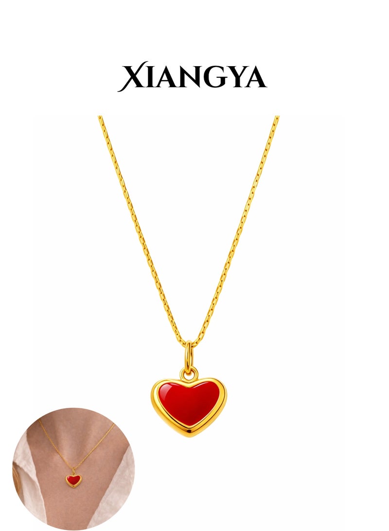 XIANGYA Red Heart Necklace for Women, Gold Plated Heart Pendant Necklace, Romantic Jewelry Gift for Girlfriend Wife Ladies, Dainty Everyday Necklace - Image 1