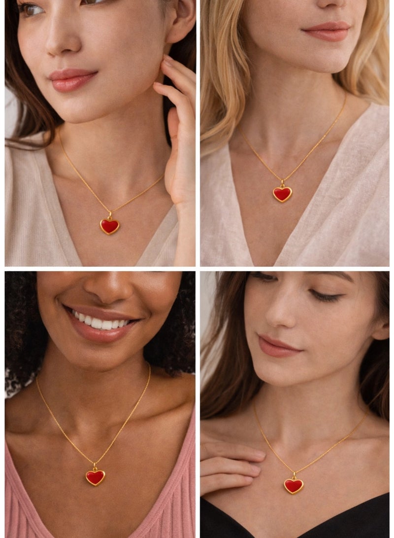 XIANGYA Red Heart Necklace for Women, Gold Plated Heart Pendant Necklace, Romantic Jewelry Gift for Girlfriend Wife Ladies, Dainty Everyday Necklace - Image 5