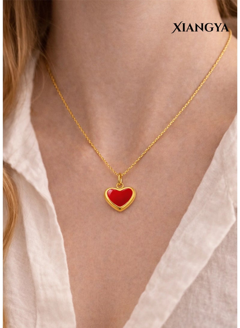 XIANGYA Red Heart Necklace for Women, Gold Plated Heart Pendant Necklace, Romantic Jewelry Gift for Girlfriend Wife Ladies, Dainty Everyday Necklace - Image 3