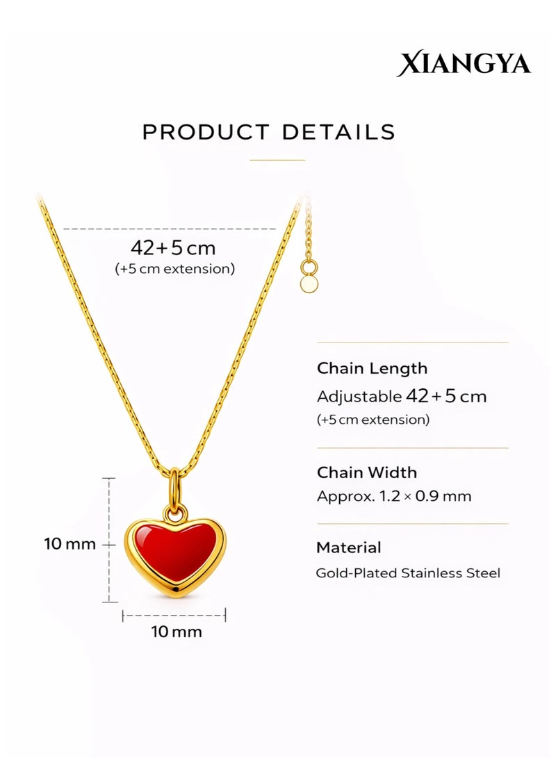 XIANGYA Red Heart Necklace for Women, Gold Plated Heart Pendant Necklace, Romantic Jewelry Gift for Girlfriend Wife Ladies, Dainty Everyday Necklace - Image 4