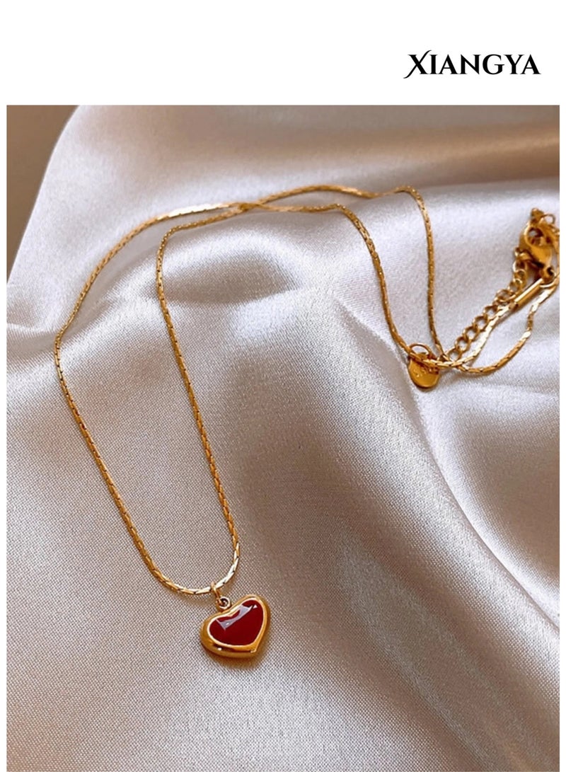 XIANGYA Red Heart Necklace for Women, Gold Plated Heart Pendant Necklace, Romantic Jewelry Gift for Girlfriend Wife Ladies, Dainty Everyday Necklace - Image 2