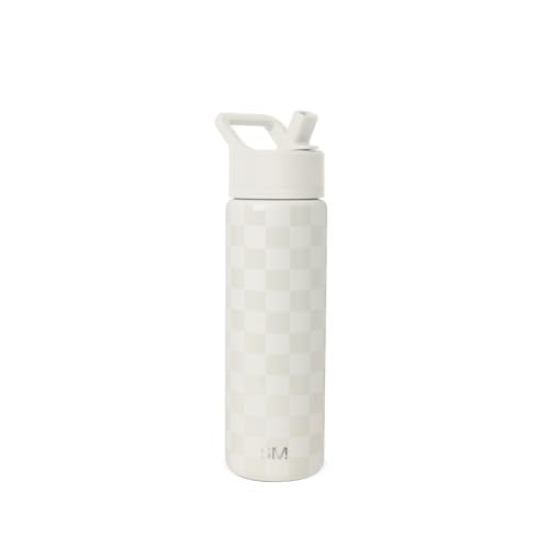 Simple Modern Water Bottle with Straw Lid Vacuum Insulated Stainless Steel Metal Reusable Leak Proof BPAFree Cup for School Summit Collection 22oz Cream Checkmate - Image 1