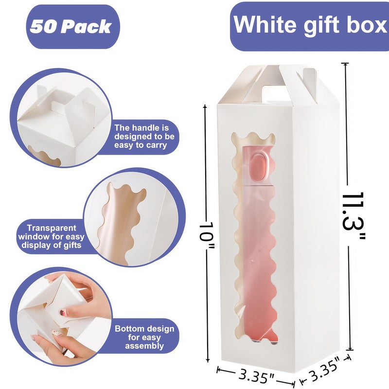 Tlence 50 Pack Gift Box for Sublimation, Transparent Tumbler Wrapping Boxes, Glass Packaging Exhibition Box with Handle, Heat Press Blank Boxes for 20oz/30oz Wine Bottle Cup Jars, Birthday Presents - Image 2