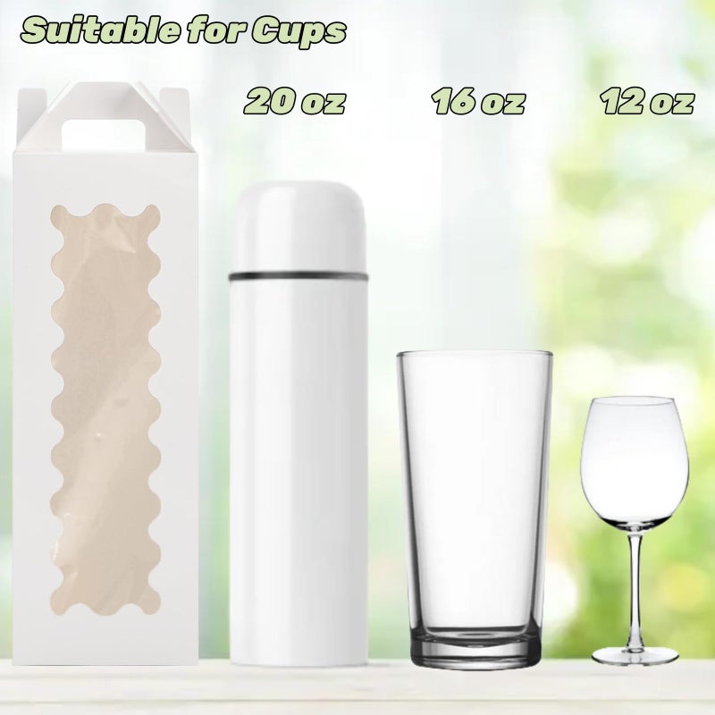 Tlence 50 Pack Gift Box for Sublimation, Transparent Tumbler Wrapping Boxes, Glass Packaging Exhibition Box with Handle, Heat Press Blank Boxes for 20oz/30oz Wine Bottle Cup Jars, Birthday Presents - Image 4