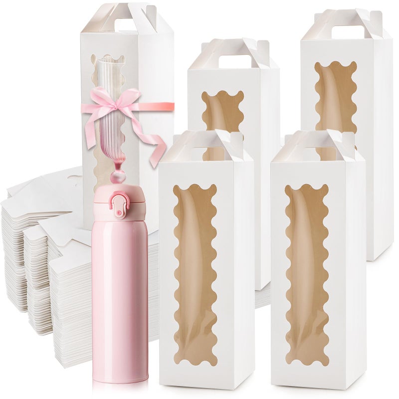 Tlence 50 Pack Gift Box for Sublimation, Transparent Tumbler Wrapping Boxes, Glass Packaging Exhibition Box with Handle, Heat Press Blank Boxes for 20oz/30oz Wine Bottle Cup Jars, Birthday Presents - Image 5