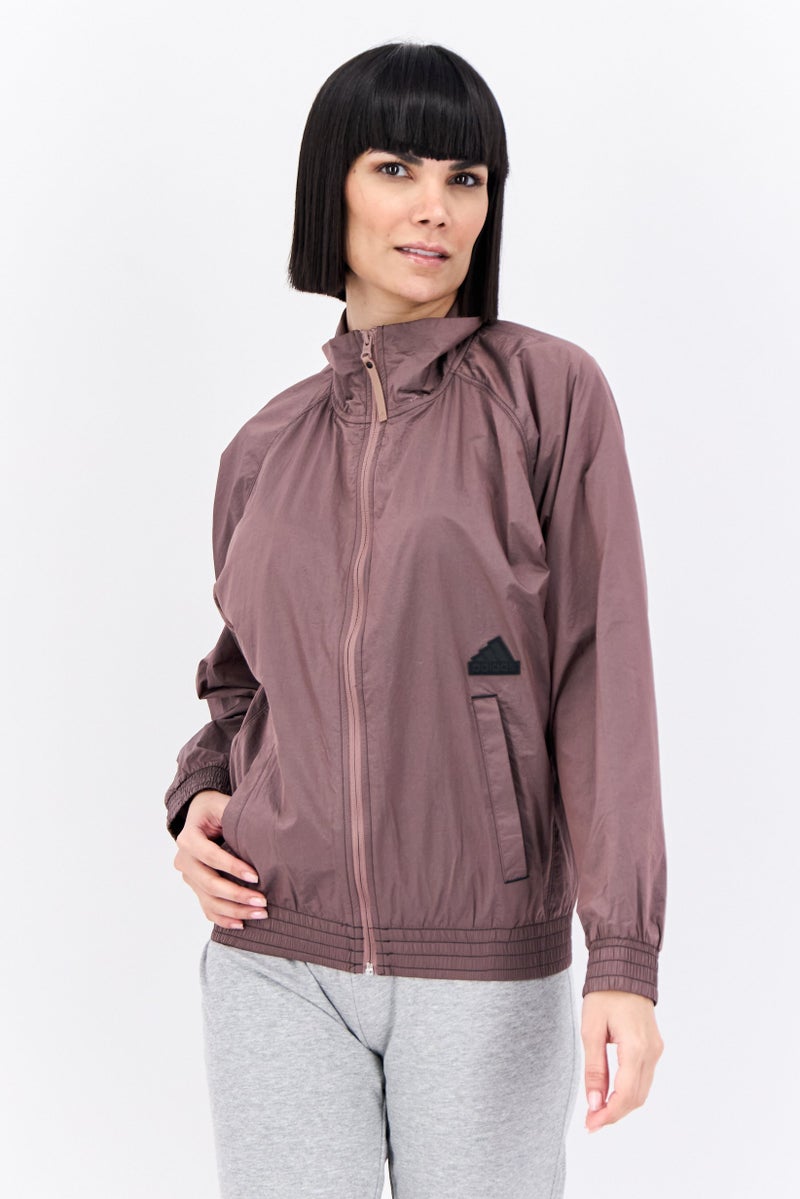 Adidas جاكيت خارجي طويل الأكمام للنساء، رياضي، بلون موف - Image 1