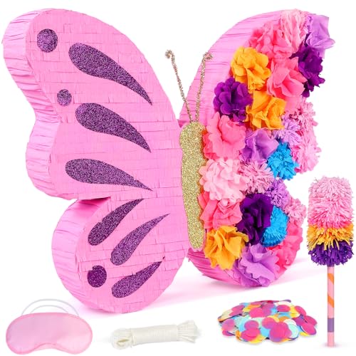 Pardecor 27 Extra Large Butterfly Pinata with Stick and Blindfold for Themed Party Decoration Spring Party Supplies - Image 1
