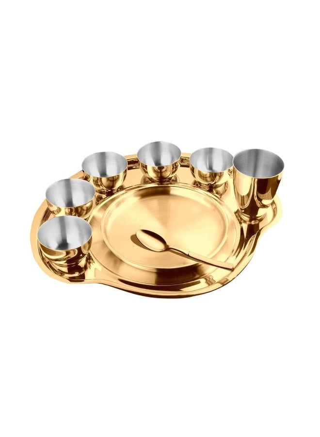 Shri & Sam Nifty High Grade Stainless Steel Thali Set with PVD Coating (Gold) - Image 1