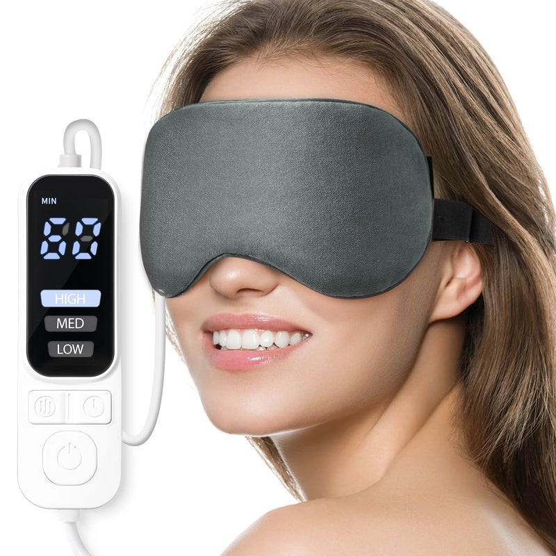 Heated Eye Mask Warm Eye Compress Mask USB Electric Eye Heating Pad with Temperature Timer Control Dry Eye Mask for Dry Eyes Blepharitis Sinus Migraine Stye MGD Puffiness Gray