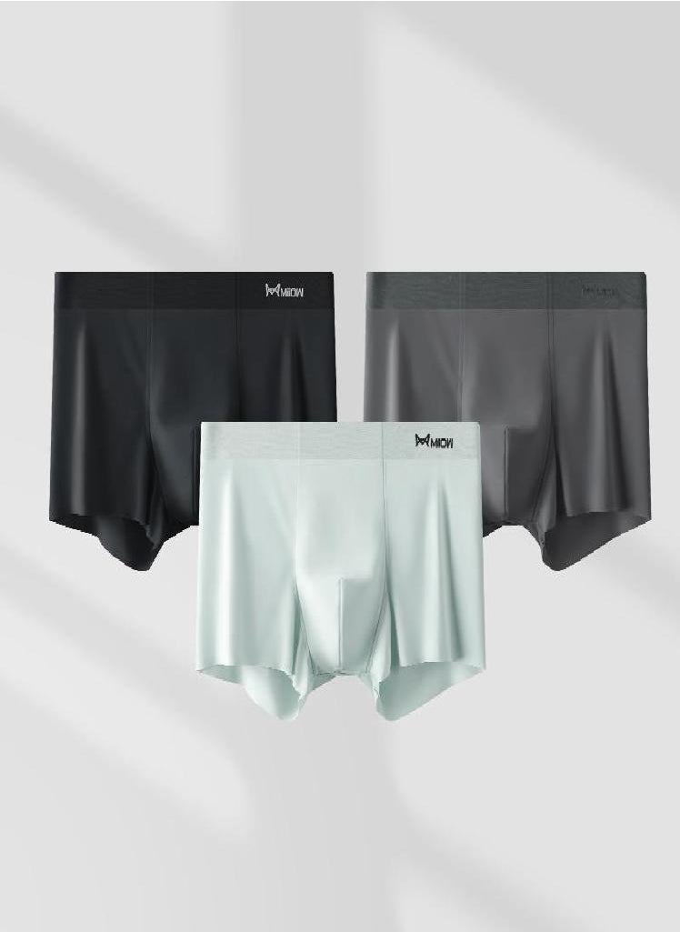 MIIOW - 3Pcs Ice Silk Man Underwear Boxer Metal Fiber Antistatic Men Underpants Seamless Cut Hem Men's Panties Boxers Shorts Trunk - Image 1