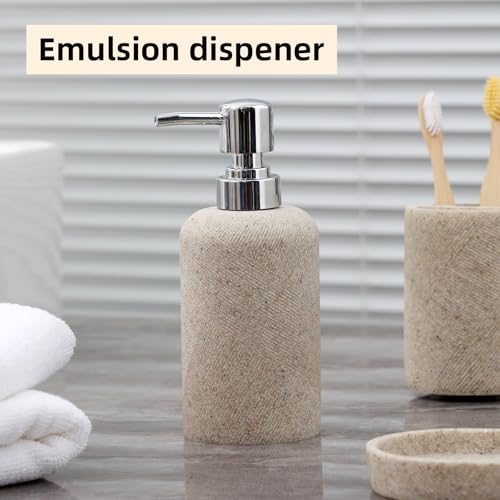 Haocoott Bathroom Accessories Set, Bathroom Organizer Countertop, Soap Dispenser and Toothbrush Holder, Mouthwash Cup, Tray Set, Vanity Tray for Bathroom, 4 Pieces Modern Decor (Beige) - Image 5