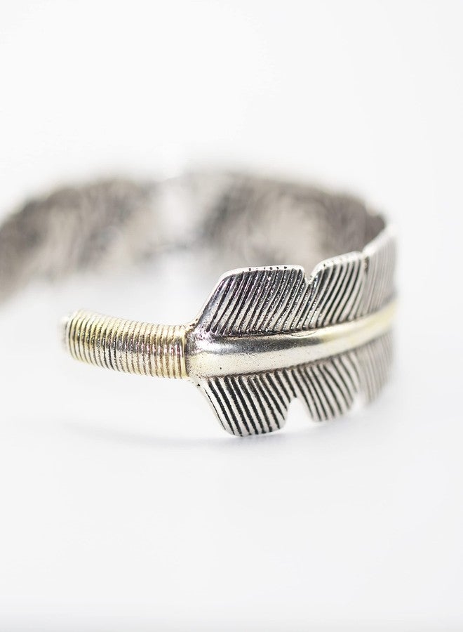 Innocence S925 Silver-Plated Antique Wide Feather Cuff Bracelet For Men Women Adjustable Retro Twisted Feathers Bracelets Gift Jewelry (Feather) - Image 3