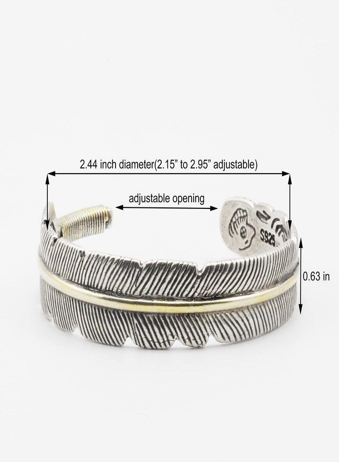Innocence S925 Silver-Plated Antique Wide Feather Cuff Bracelet For Men Women Adjustable Retro Twisted Feathers Bracelets Gift Jewelry (Feather) - Image 2