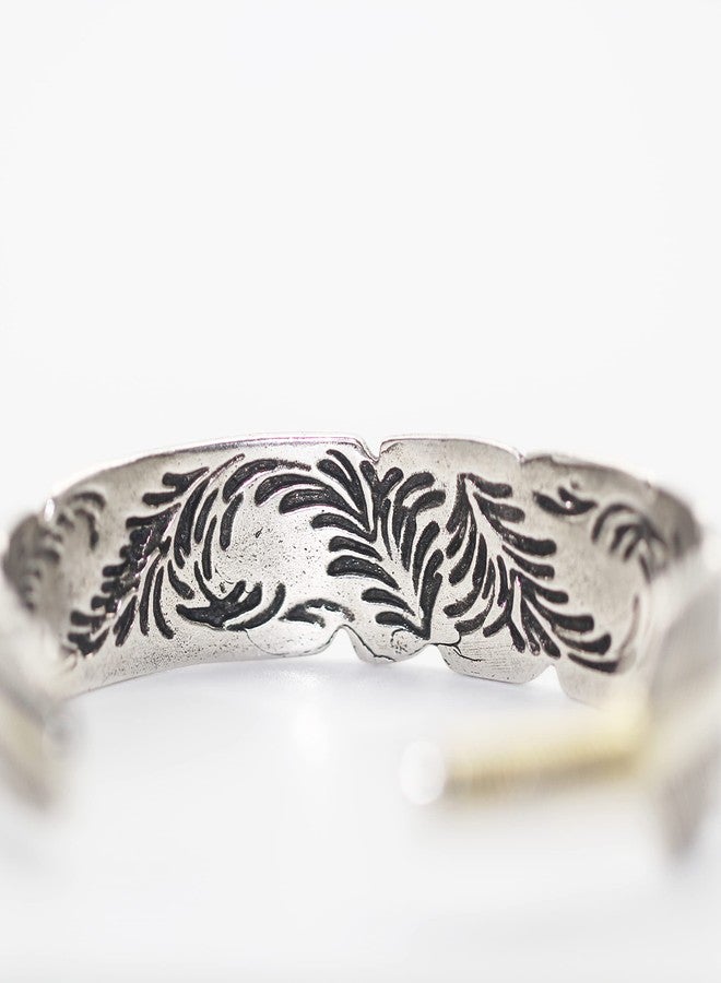 Innocence S925 Silver-Plated Antique Wide Feather Cuff Bracelet For Men Women Adjustable Retro Twisted Feathers Bracelets Gift Jewelry (Feather) - Image 5