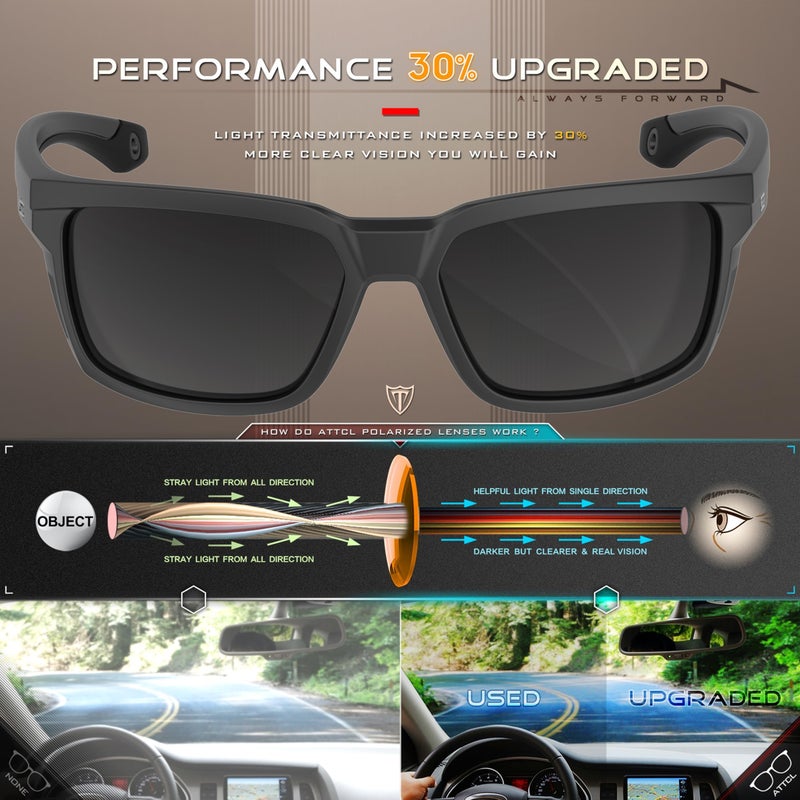 ATTCL Polarized Fishing Sunglasses Men: Lightweight Wrap-Around UV400 Protection Secure Fit for Driving Cycling Running Sports 2238 Black-Gray - Image 3