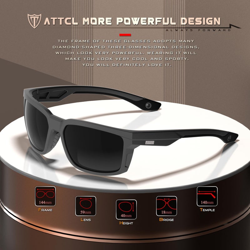 ATTCL Polarized Fishing Sunglasses Men: Lightweight Wrap-Around UV400 Protection Secure Fit for Driving Cycling Running Sports 2238 Black-Gray - Image 2