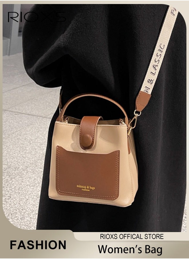 RIOXS - Women's Multifunctional Bucket Bag with Zipper Closure, Retro Tote Shoulder Bag, Small Trendy Crossbody Bag with a Zipped Pocket Inside, Made of PU Leather with Clean Edges and Seams, Perfect for Using in Office, Dating or Other Daily Occasions, 19*12*17.5CM - Image 1