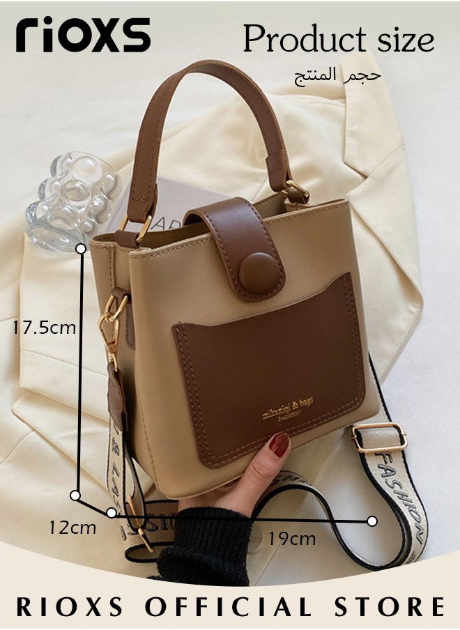 RIOXS - Women's Multifunctional Bucket Bag with Zipper Closure, Retro Tote Shoulder Bag, Small Trendy Crossbody Bag with a Zipped Pocket Inside, Made of PU Leather with Clean Edges and Seams, Perfect for Using in Office, Dating or Other Daily Occasions, 19*12*17.5CM - Image 1