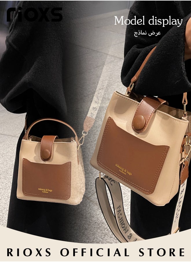RIOXS - Women's Multifunctional Bucket Bag with Zipper Closure, Retro Tote Shoulder Bag, Small Trendy Crossbody Bag with a Zipped Pocket Inside, Made of PU Leather with Clean Edges and Seams, Perfect for Using in Office, Dating or Other Daily Occasions, 19*12*17.5CM - Image 1