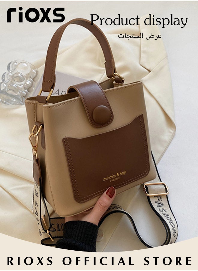 RIOXS - Women's Multifunctional Bucket Bag with Zipper Closure, Retro Tote Shoulder Bag, Small Trendy Crossbody Bag with a Zipped Pocket Inside, Made of PU Leather with Clean Edges and Seams, Perfect for Using in Office, Dating or Other Daily Occasions, 19*12*17.5CM - Image 1
