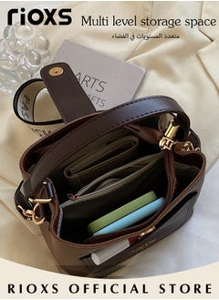 RIOXS Women's Multifunctional Bucket Bag with Zipper Closure, Retro Tote Shoulder Bag, Small Trendy Crossbody Bag with a Zipped Pocket Inside, Made of PU Leather with Clean Edges and Seams, Perfect for Using in Office, Dating or Other Daily Occasions, 19*12*17.5CM  - Image 3
