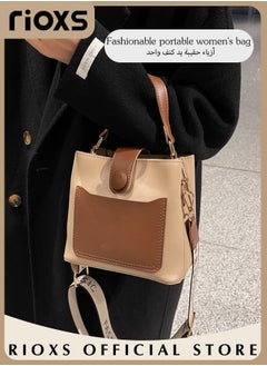RIOXS Women's Multifunctional Bucket Bag with Zipper Closure, Retro Tote Shoulder Bag, Small Trendy Crossbody Bag with a Zipped Pocket Inside, Made of PU Leather with Clean Edges and Seams, Perfect for Using in Office, Dating or Other Daily Occasions, 19*12*17.5CM  - Image 5