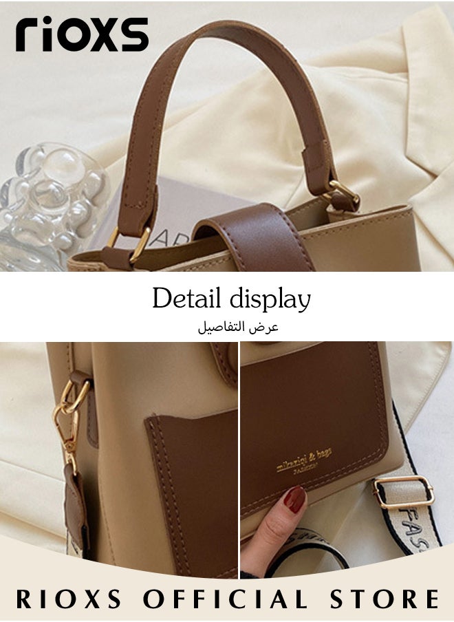 RIOXS - Women's Multifunctional Bucket Bag with Zipper Closure, Retro Tote Shoulder Bag, Small Trendy Crossbody Bag with a Zipped Pocket Inside, Made of PU Leather with Clean Edges and Seams, Perfect for Using in Office, Dating or Other Daily Occasions, 19*12*17.5CM - Image 1