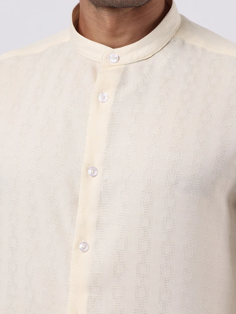 Maniac  Maniac Mens Solid Chinese Collar Full Sleeve Soft Twill Fabric Cream Shirt for Men | Best Price UAE