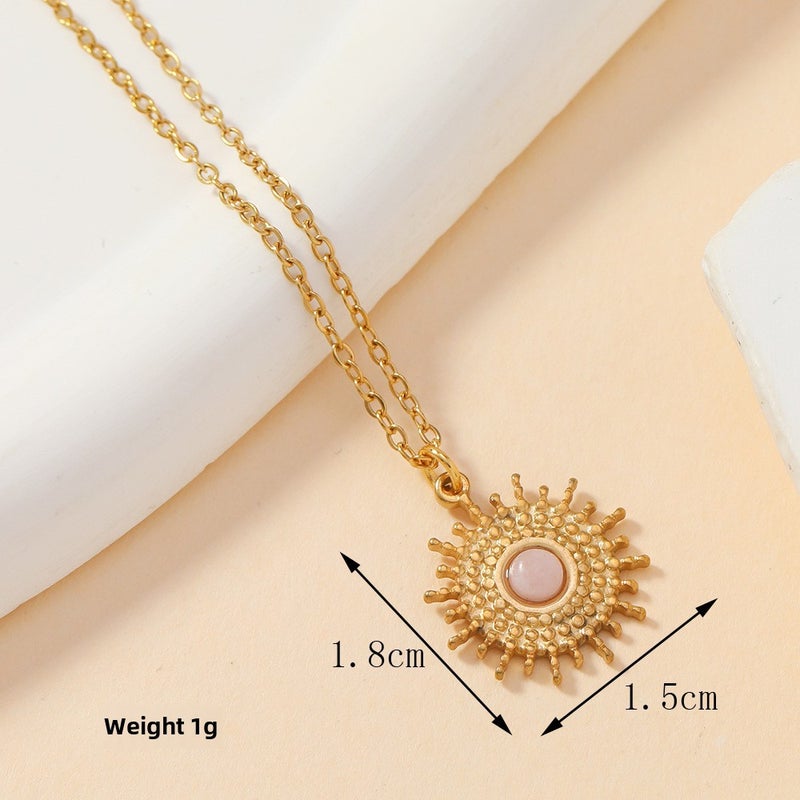 Generic Stainless Steel Pendant Love Oval Color Gemstone DIY Necklace Accessory 348 (with ring) 