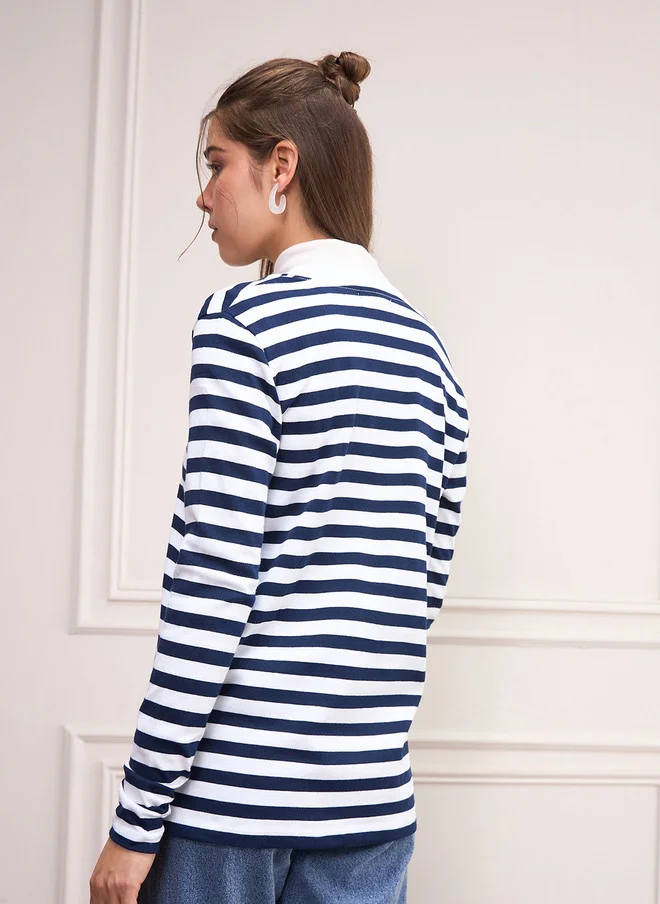 SASSAFRAS Navy Blue Striped Pullover for Women
