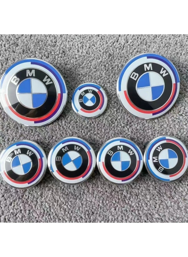 بي إم دبليو 7 قطع من شعار الذكرى الخمسين لسيارة BMW، مقاس 82 مم و74 مم، أمامي وخلفي - Image 1