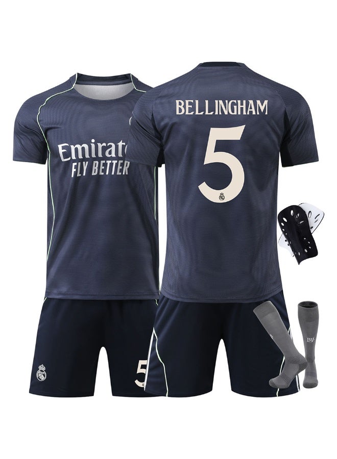 ريال مدريد 2025-2026 ريال مدريد لكرة القدم موحدة #5 بيلينجهام لكرة القدم جيرسي السراويل الجوارب مجموعة معدات واقية حجم الأطفال وحجم الكبار ، هدية للجماهير والأصدقاء - Image 1