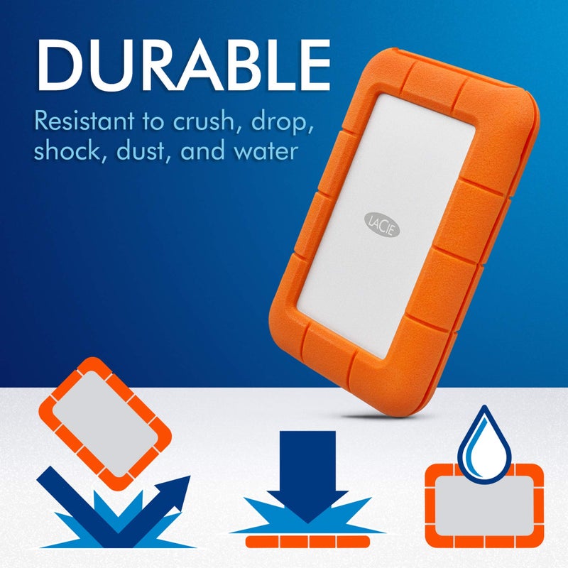 LaCie Rugged Thunderbolt USB-C 2TB External Hard Drive Portable HDD â€“ USB 3.0 compatible, Drop Shock Dust Water Resistant, Mac and PC Computer Desktop Workstation Laptop, 1 Mo Adobe CC (STFS2000800) - Image 3