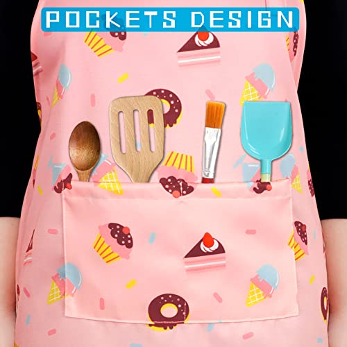 DEABOLAR Kids Aprons for Girls Toddler Donut Aprons with Pockets for Kids Cooking Baking Painting Crafting Art Gardening Adjustable, Machine Washable - Image 5