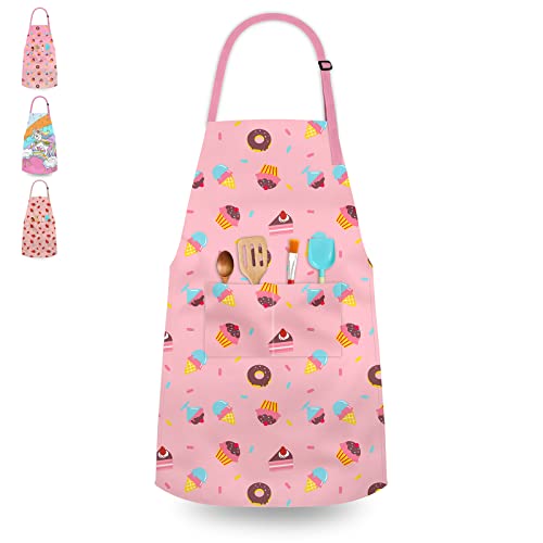 DEABOLAR Kids Aprons for Girls Toddler Donut Aprons with Pockets for Kids Cooking Baking Painting Crafting Art Gardening Adjustable, Machine Washable - Image 1